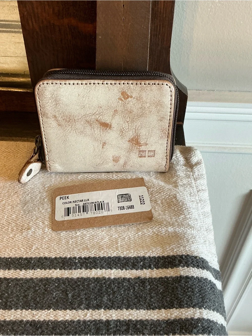 NWT Bed Stu Leather Peek Zip Around Wallet Card Holder Nectar Lux MSRP $145